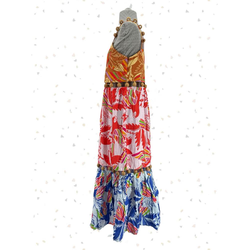 Farm Rio Bright Tropical Dress Wood Beads Colorful Summer Long Sundress Size M - Picture 4 of 12